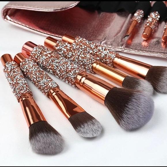 Rose Gold Crystal Glitter Makeup Brushes 12p set - Picture 2 of 6
